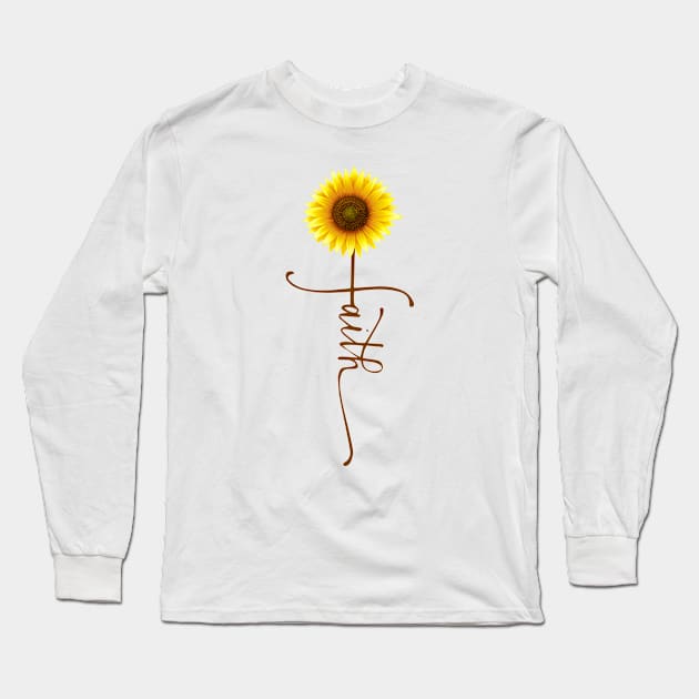 Faith Sunflower Christian Cross Long Sleeve T-Shirt by CreativeShirt